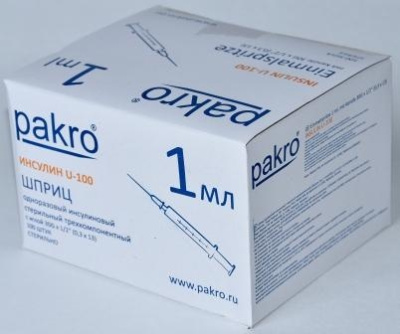 1 мл трехкомпонентный шприц Pakro инсулиновый U100 , с иглой 0,3х13, 100 шт купить оптом в Казани