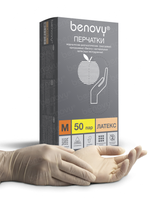 BENOVY / Перчатки латексные, неопудренные, натуральные, 50 пар в упак. S купить оптом в Казани